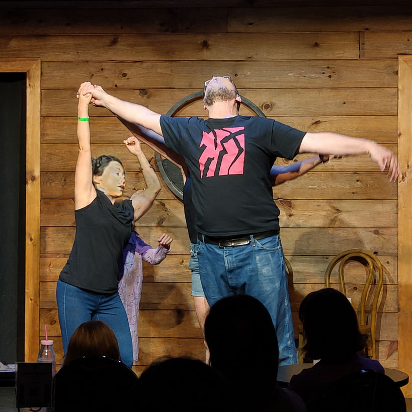 Two audience members posing Valley Improvisers